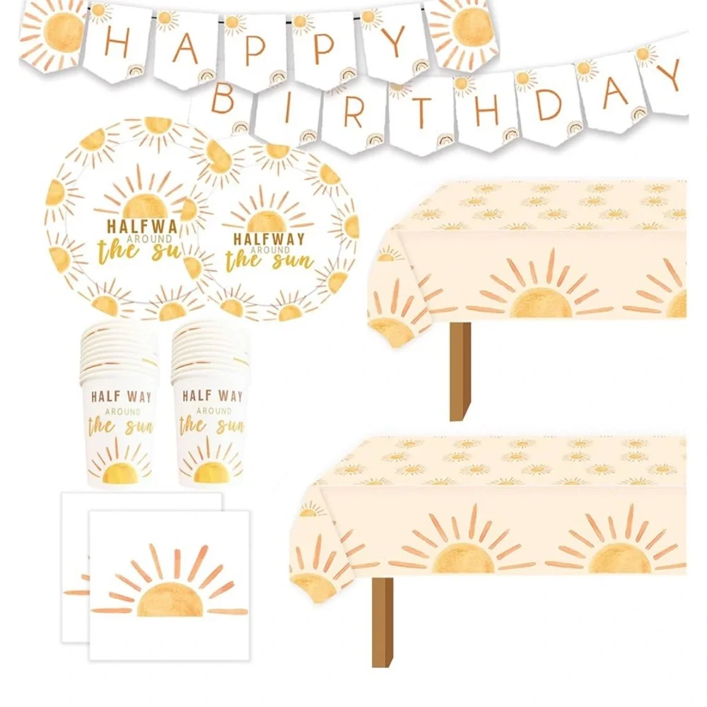 Halfway around the sun Happy Birthday kit,Happy Birthday Party Paper Plates